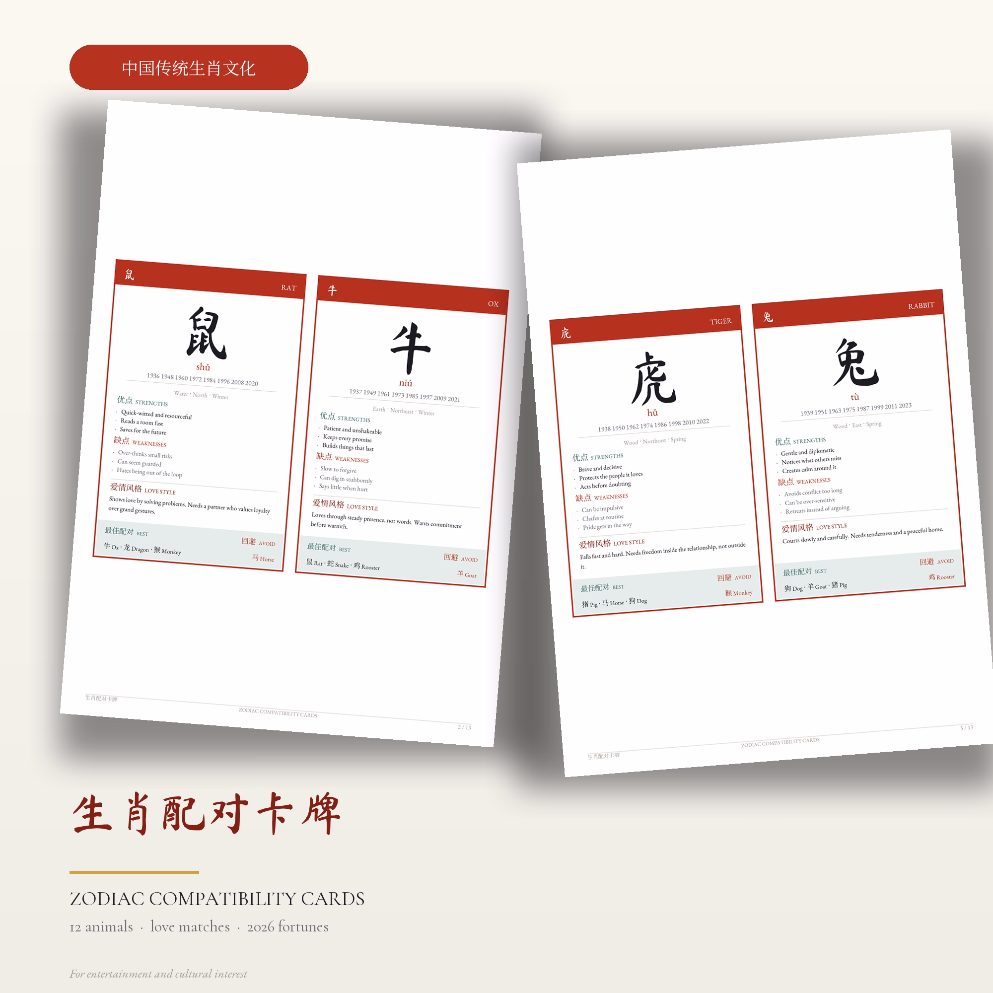 生肖配对卡牌 · 12 生肖 · 2026 与 2027 双年运势 1